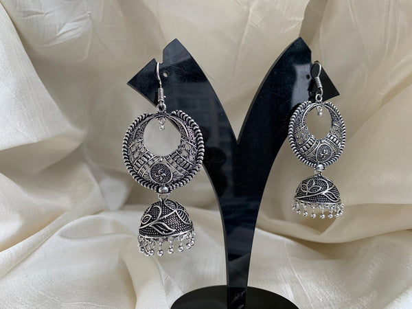 Heart Shape Oxidized Jhumkas