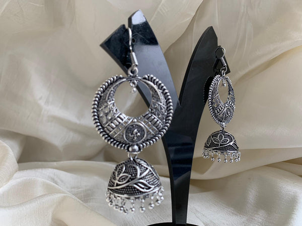 Heart Shape Oxidized Jhumkas