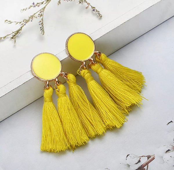 Bohemian Stoned Tassel Earring - Yellow
