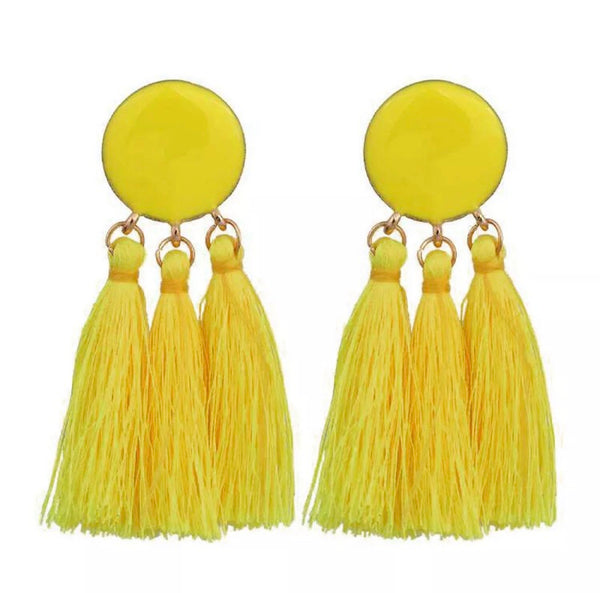 Bohemian Stoned Tassel Earring - Yellow