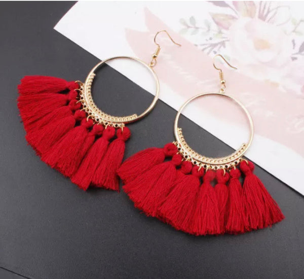Bohemian Tassel Earring - Red