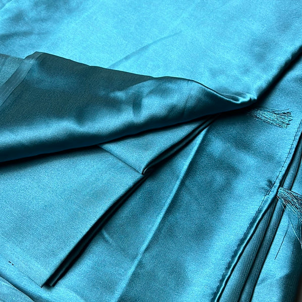 Satin Peacock Blue X Pink Saree