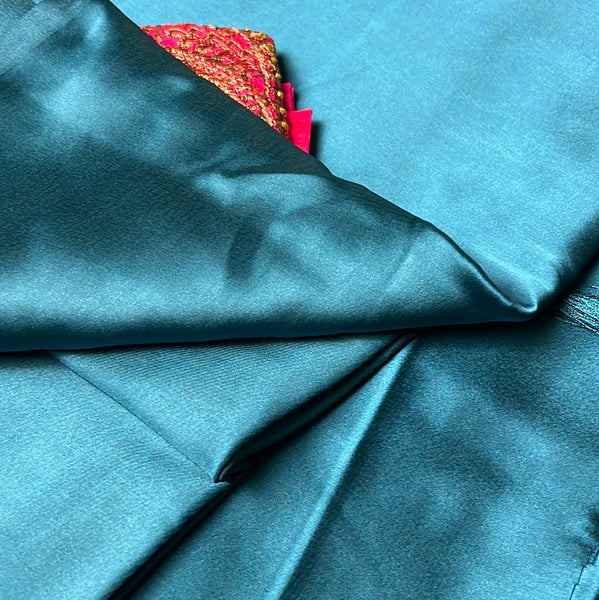 Satin Peacock Blue X Pink Saree