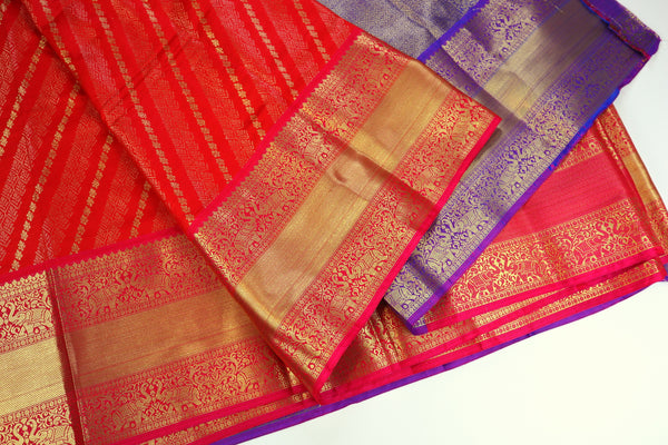 Chillie Red and Purple Contrast Silk Saree