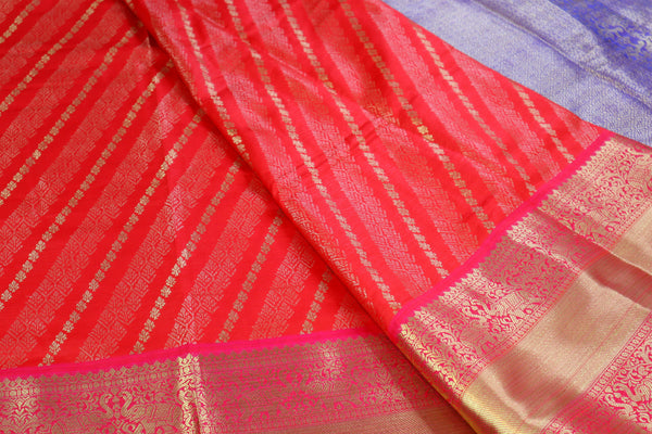 Chillie Red and Purple Contrast Silk Saree