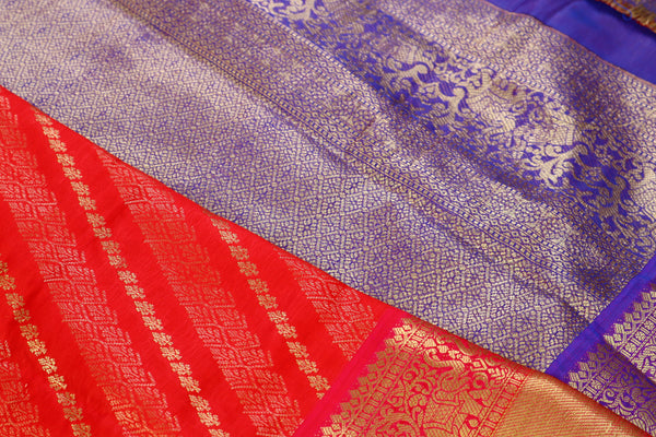 Chillie Red and Purple Contrast Silk Saree