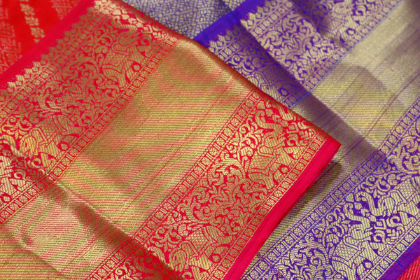 Chillie Red and Purple Contrast Silk Saree