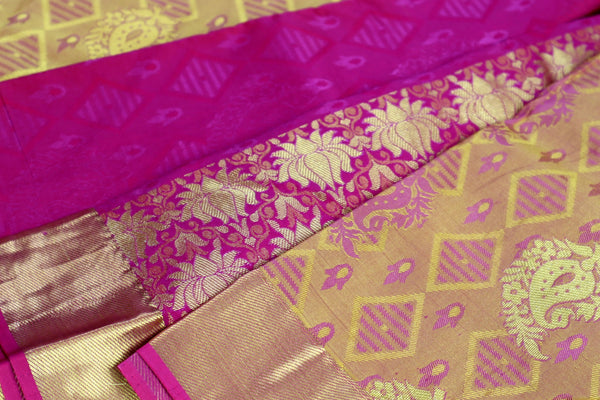 Bronze x Pink Border Silk Pattu