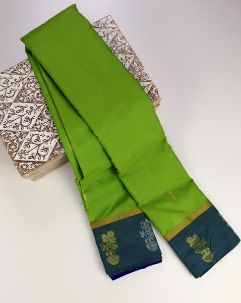 Light Green x Dark Blue Contrast Saree