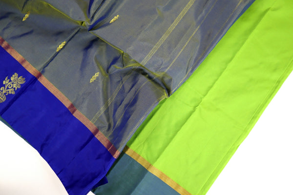 Light Green x Dark Blue Contrast Saree