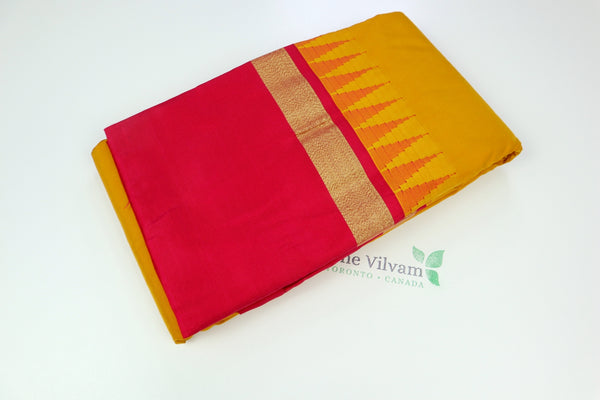 Ochre Yellow x Pink Border Cotton Silk Saree