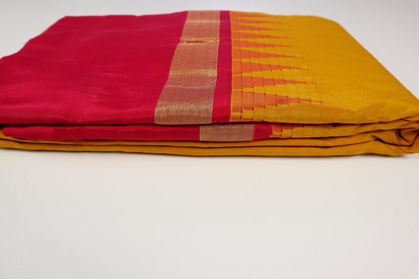 Ochre Yellow x Pink Border Cotton Silk Saree