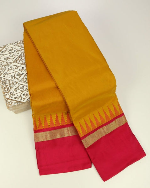 Ochre Yellow x Pink Border Cotton Silk Saree