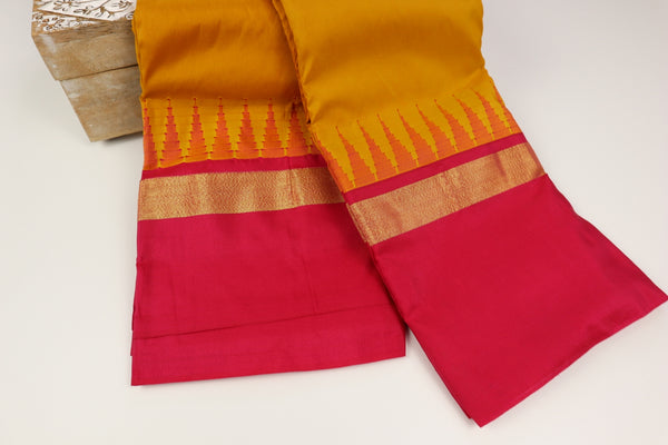 Ochre Yellow x Pink Border Cotton Silk Saree