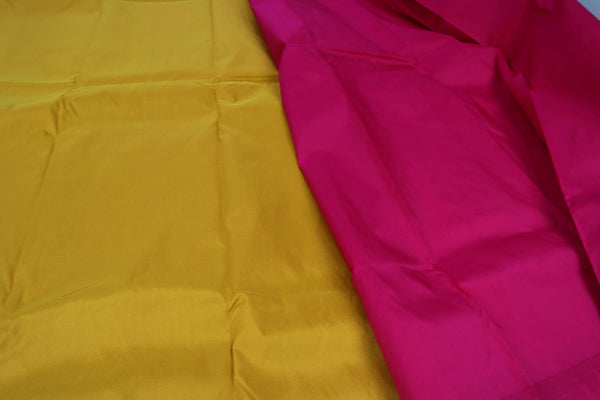 Ochre Yellow x Pink Border Cotton Silk Saree