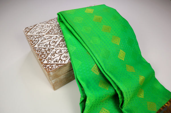 Lime Green x Contrast Purple Silk Saree