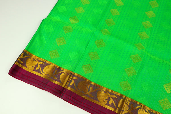 Lime Green x Contrast Purple Silk Saree