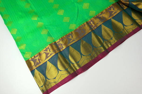 Lime Green x Contrast Purple Silk Saree