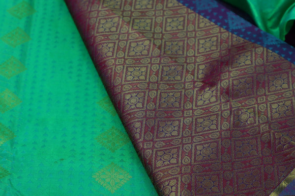 Lime Green x Contrast Purple Silk Saree