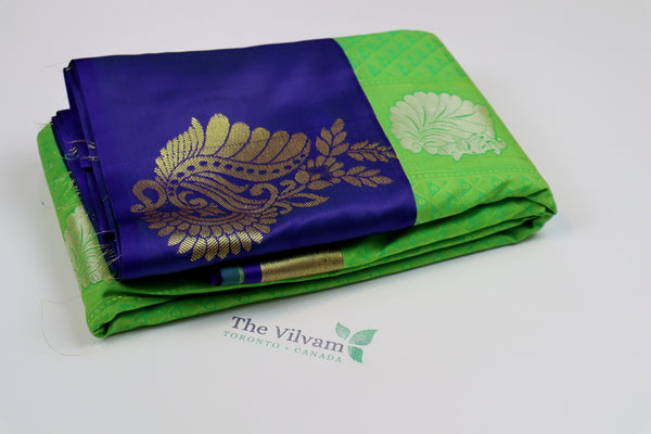 Lime Green x Oxford Blue Silk Saree