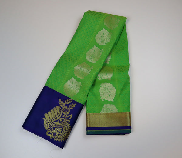 Lime Green x Oxford Blue Silk Saree