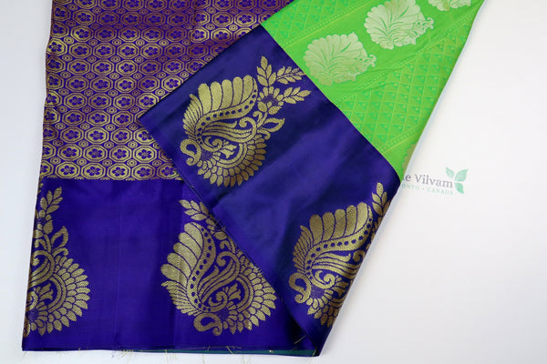 Lime Green x Oxford Blue Silk Saree