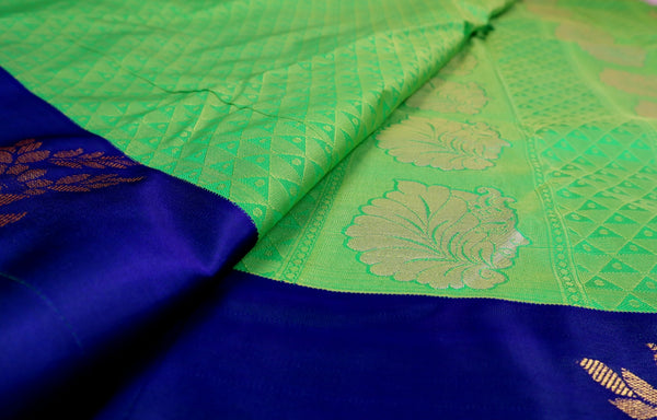 Lime Green x Oxford Blue Silk Saree