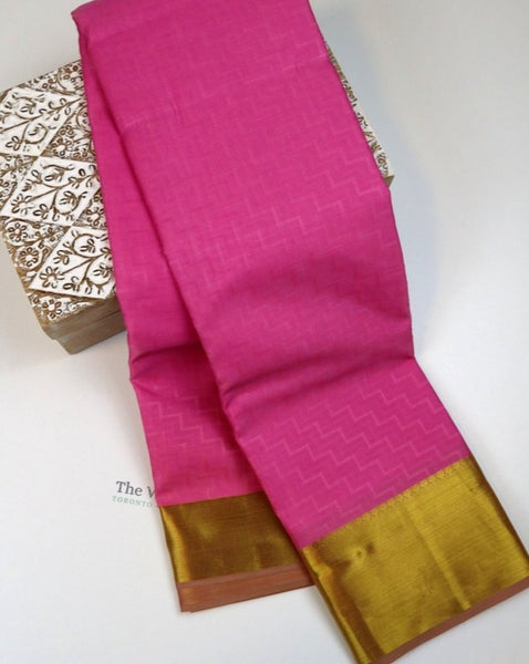 Raspberry Pink x Gold border Silk Saree