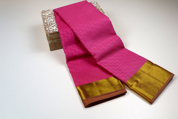 Raspberry Pink x Gold border Silk Saree