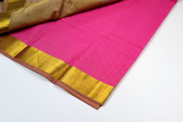 Raspberry Pink x Gold border Silk Saree