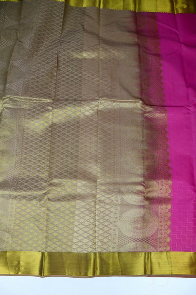 Raspberry Pink x Gold border Silk Saree