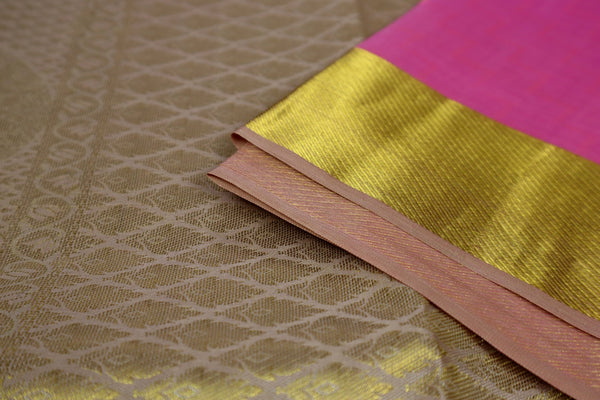 Raspberry Pink x Gold border Silk Saree