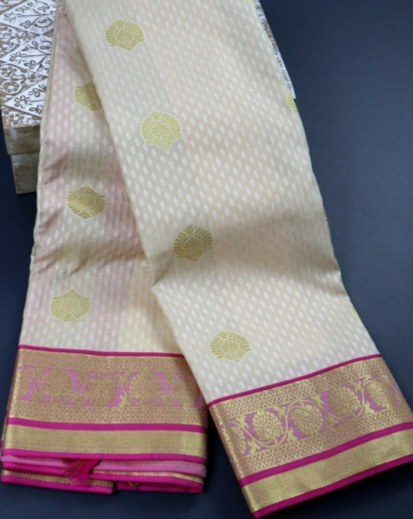 Classic Off White Soft Banarasi Silk Saree With Beauteous Blouse Piece -  Dress me Royal