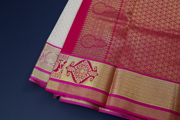 Pearl White x Pink Soft Silk Saree