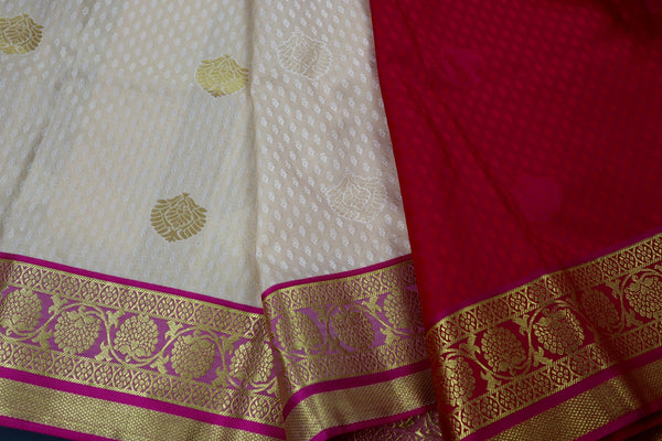 Pearl White x Pink Soft Silk Saree