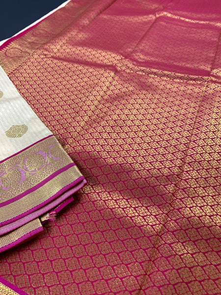 Pearl White x Pink Soft Silk Saree