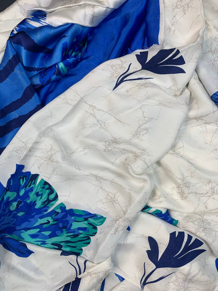 Satin White x Blue Saree