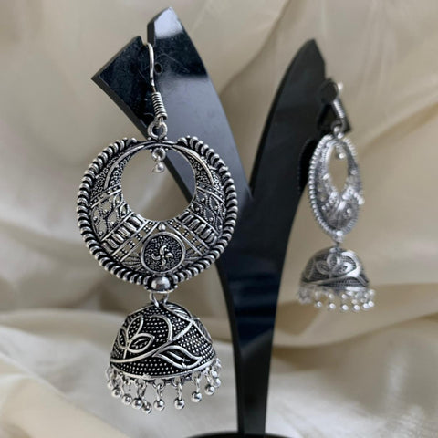 Heart Shape Oxidized Jhumkas