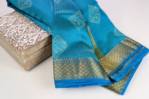 Sea Blue Soft Cotton Saree