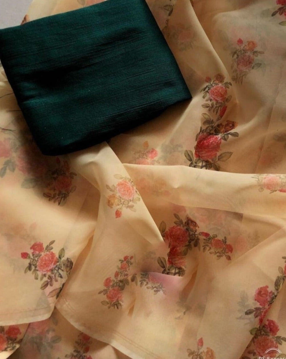 Floral Series - Burlywood Organza Saree