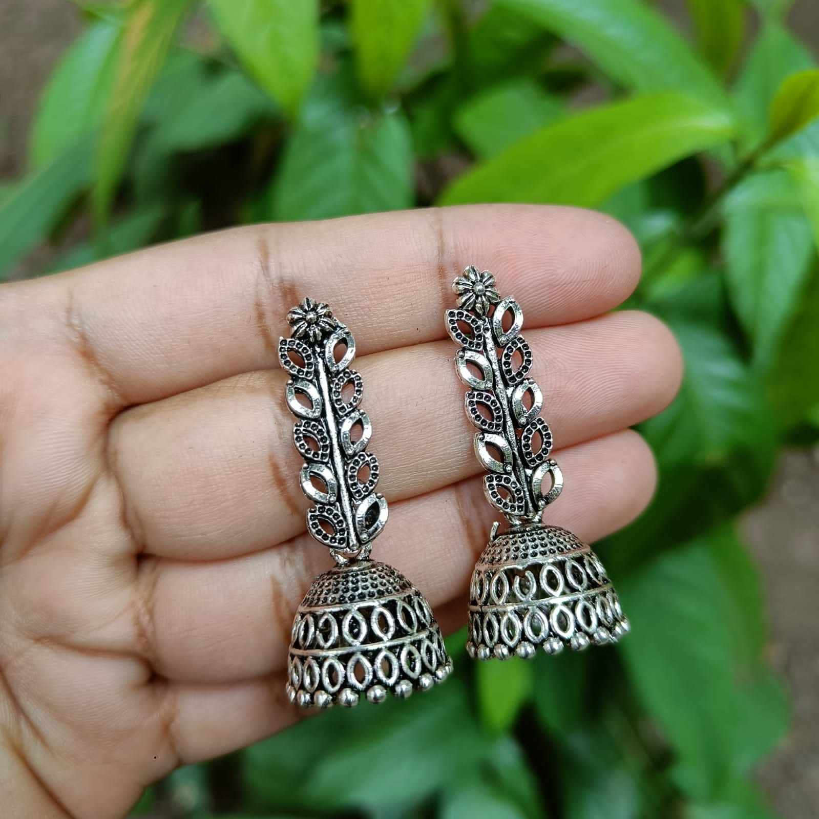 Petal Branch Oxidized Jhumka