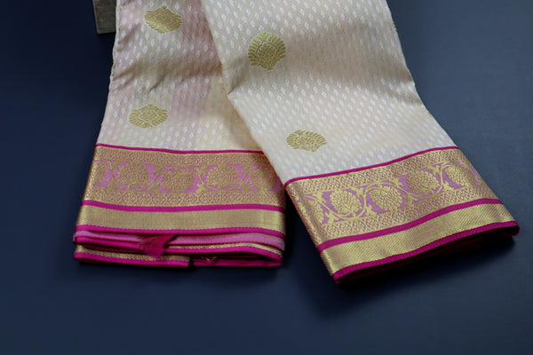 Pearl White x Pink Soft Silk Saree