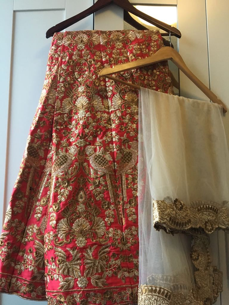 Red & Gold Designer Lehenga with Net Duppatta