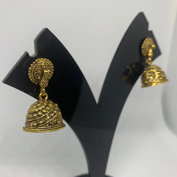 Gold Stone Peacock Gold Oxidized Jhumka