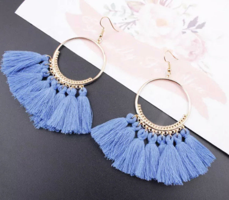 Bohemian Tassel Earring - Pastel Blue