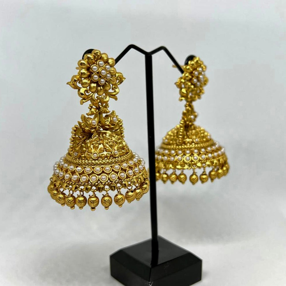 Matte Gold Peacock Jhumka