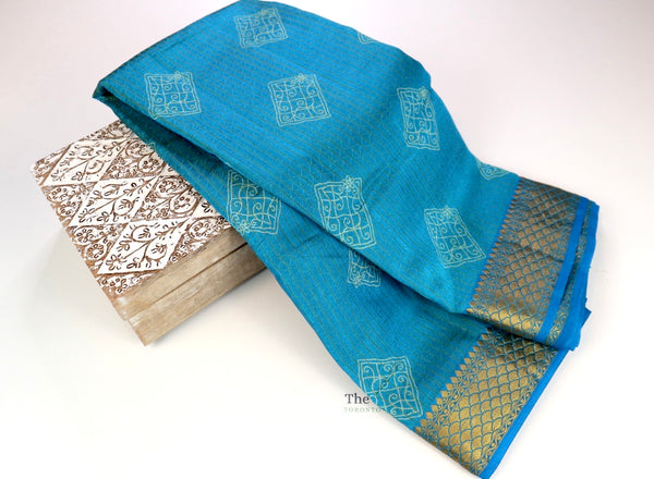 Sea Blue Soft Cotton Saree