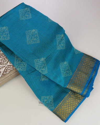 Sea Blue Soft Cotton Saree