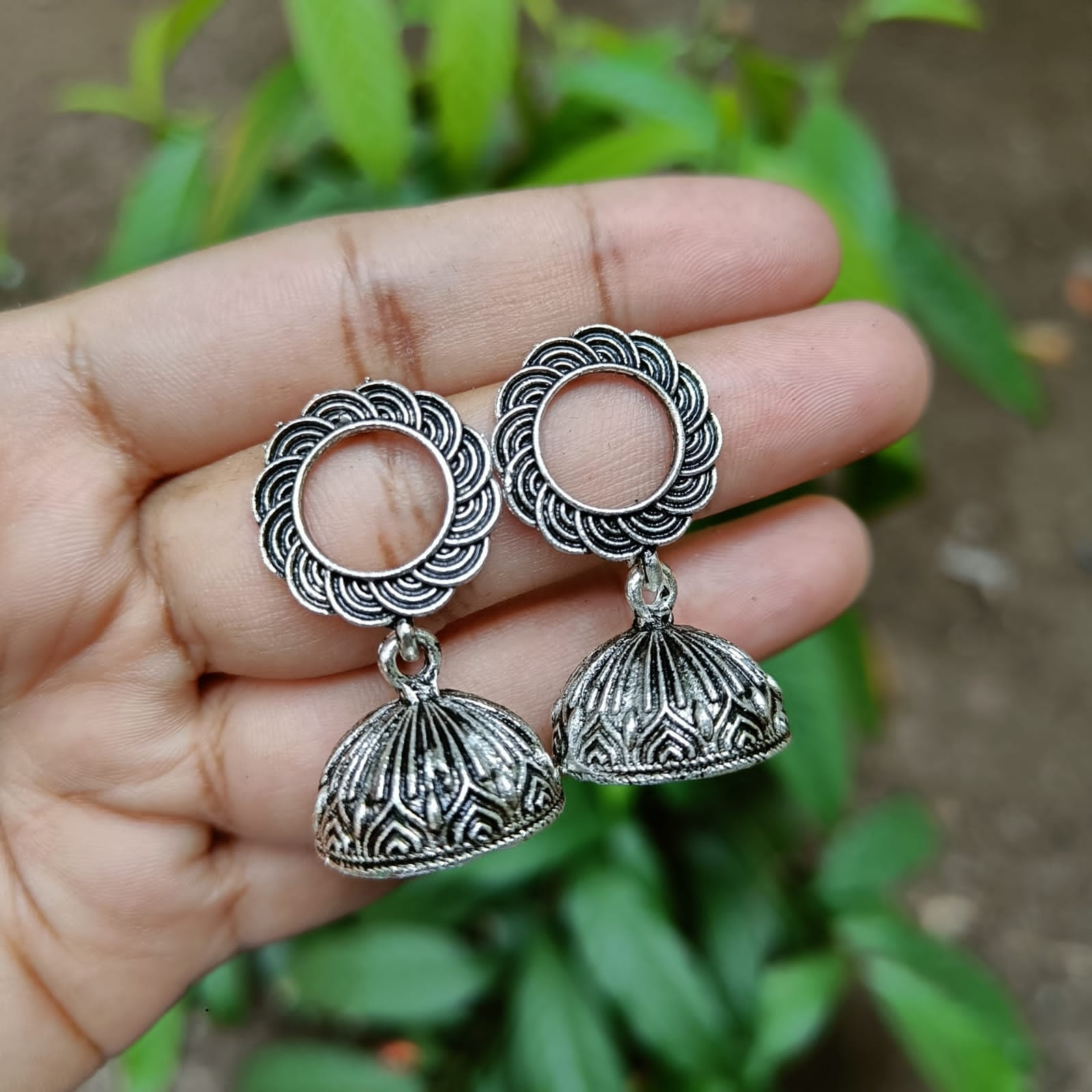 Chakra Shaped Oxidized Jhumka