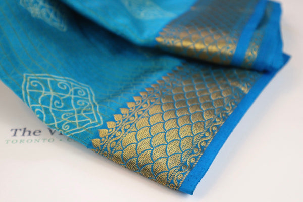 Sea Blue Soft Cotton Saree